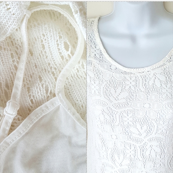 Crochet Floral Lace Off White Pullover Mini Dress Sz 2 Slip Lining H & M - Picture 3 of 10